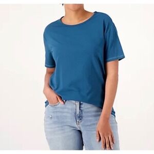 Candace Cameron Bure Teal Blue Short Sleeve T-Shirt Contrast Stitch XXS